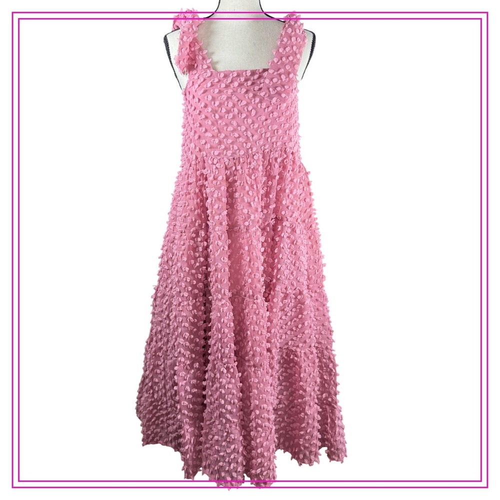 Sister Jane Bando Women's XS Pink‎ Textured Midi Dress Tiered Sleeveless